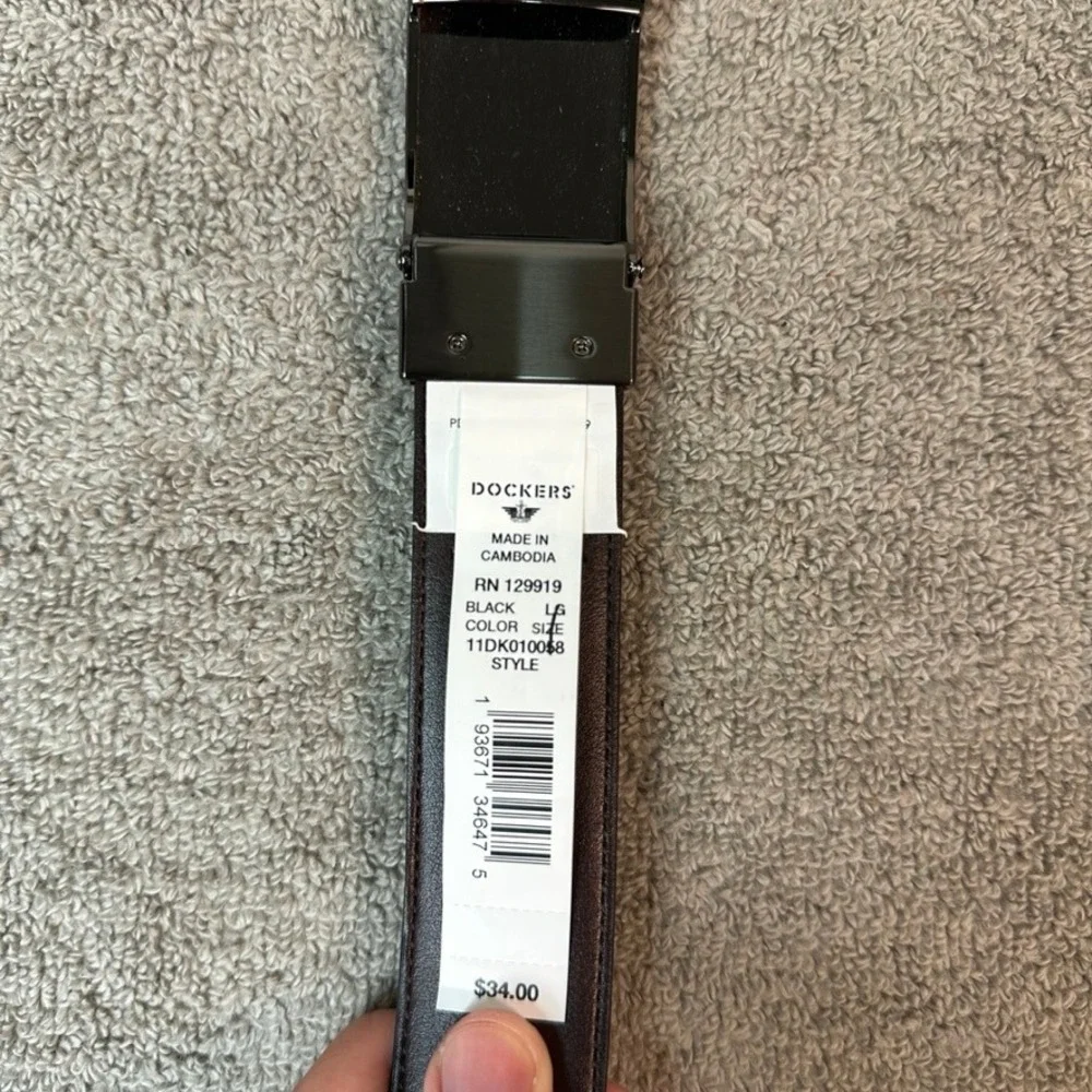 NWT Dockers Mens Black Ratchet Belt Synthetic Leather Click to Fit LG 11DK010068